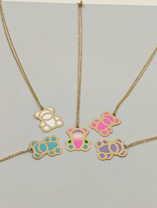 Collana in acciaio  dorato con Ciondolo Teddy